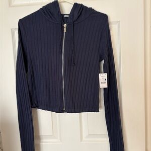 Ardene Dark Blue Ribbed Women's Crop Hoodie